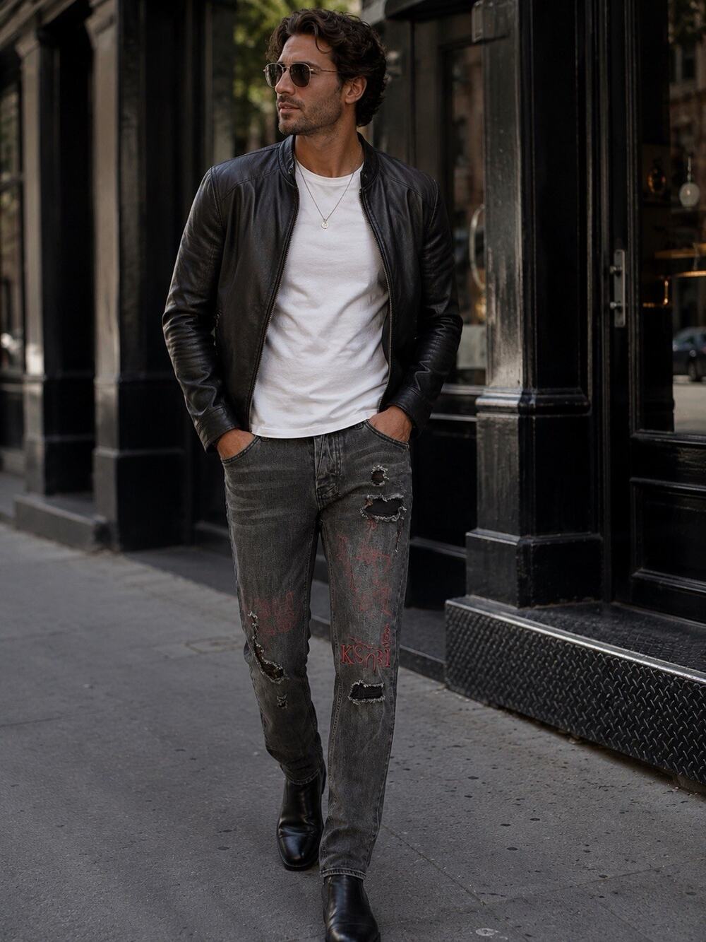 Ksubi Van Winkle Maniac Black Distressed Ripped Red Embroidered Skinny Jeans 29